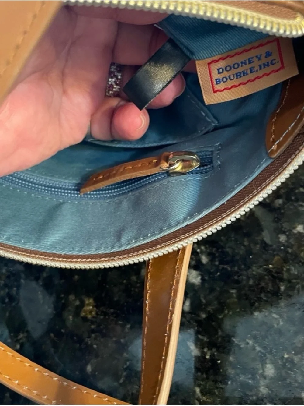 Dooney & Bourke Mini Cognac Patent Leather Crossbody Satchel 10” x 8”